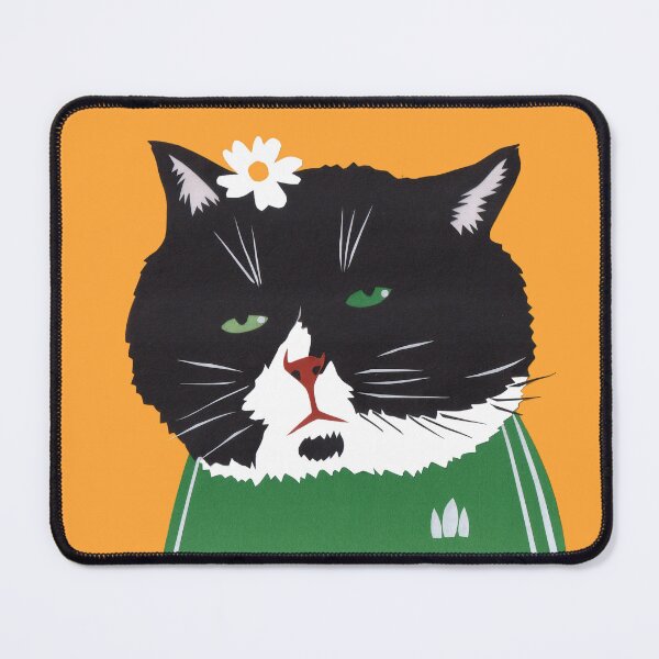 Item preview, A black-and-white cat with green eyes, wearing a small flower. designed and sold by EmilyDouArt.