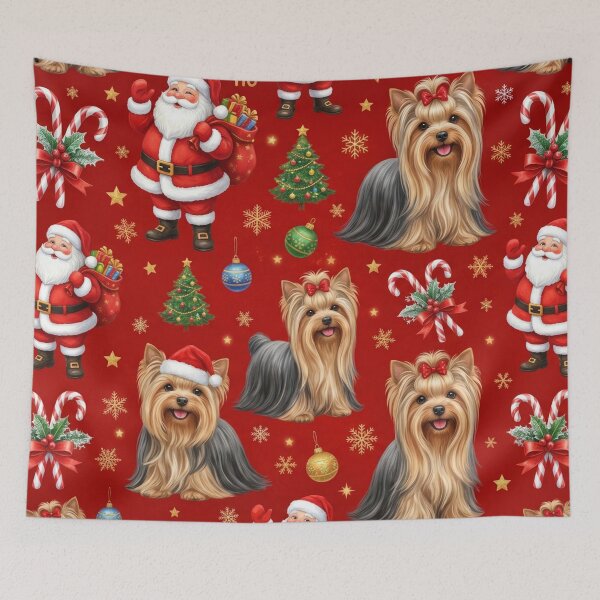 Item preview, Santa and Yorkshire Terriers Festive Pattern designed and sold by Wags & Tails.