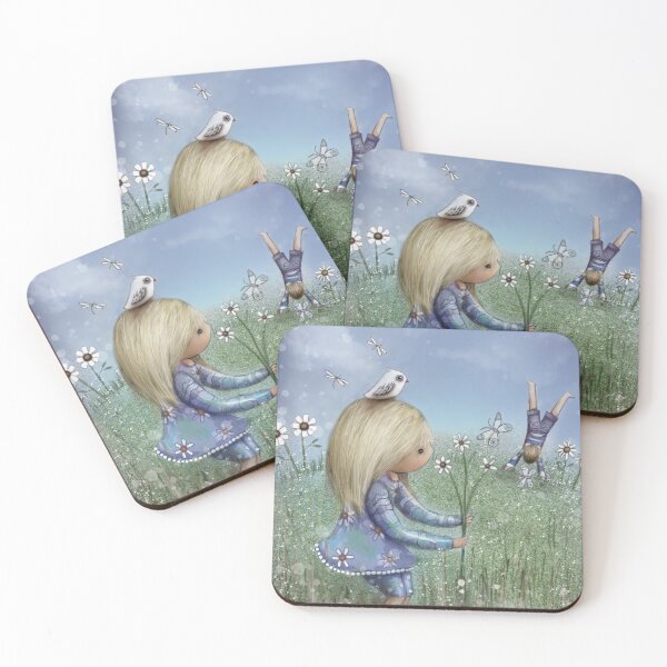 Item preview, Whimsical Childhood Innocence Girl and Boy in Daisy Summer Garden designed and sold by Karin Taylor.