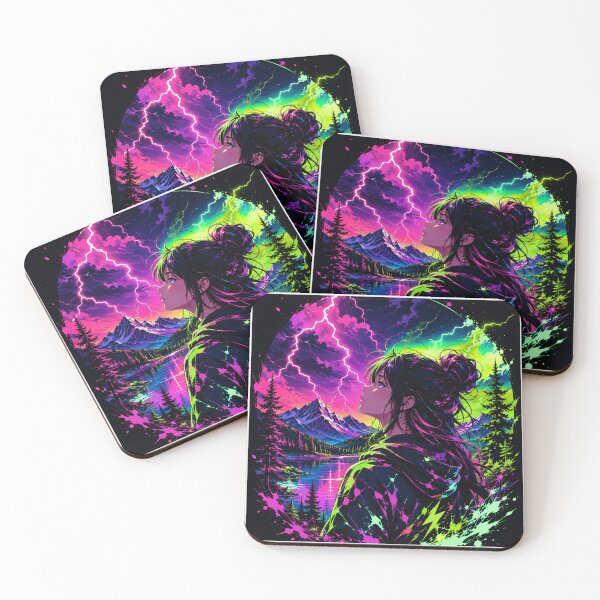 Item preview, Neon Anime Woman in Nature – Lightning Storm Fantasy | Colorful Electric Sky Design designed and sold by DervoTeck2767.