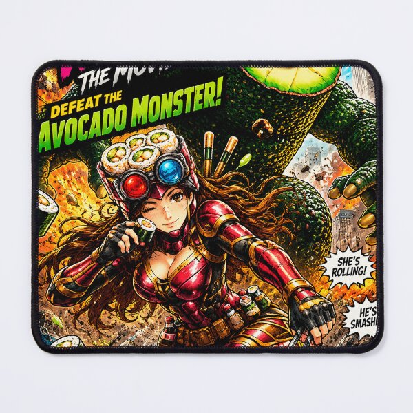 Item preview, Sushi Mask Woman vs The Avocado Monster designed and sold by Surreal Characters & Cute Pups.