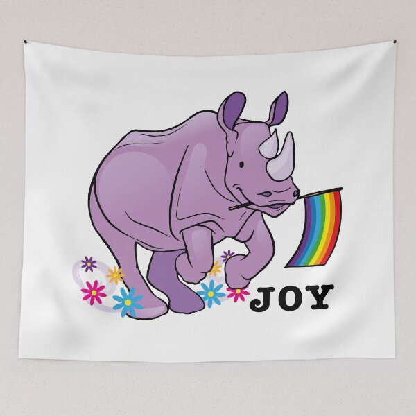 Item preview, Joy running violet rhino with rainbow flag designed and sold by Konopikyu.