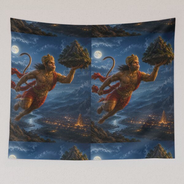 Item preview, Lord Hanuman Carrying Sanjeevani Mountain – Ramayana Heroic Wall Art designed and sold by Homyar.