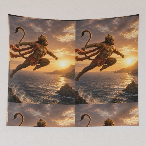 Item preview, Lord Hanuman Crossing the Ocean – Courage and Faith Hindu Wall Art designed and sold by Homyar.