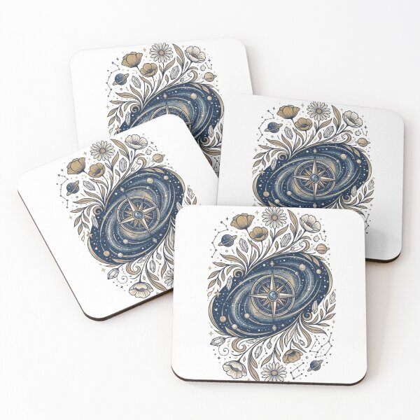Item preview, Celestial Compass and Cosmic Floral Illustration designed and sold by GoldenPetalAma.