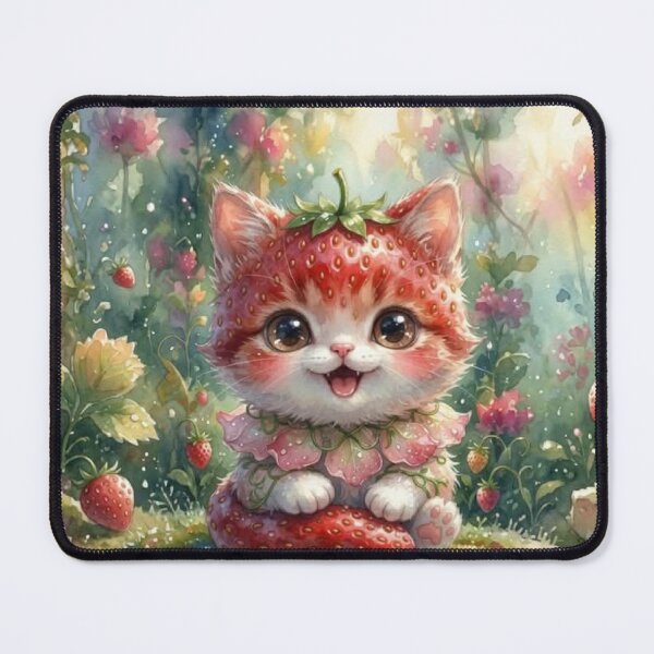 Item preview, Cute strawberry cat in enchanted garden | kawaii fantasy kitten watercolour art designed and sold by Joammiyon.