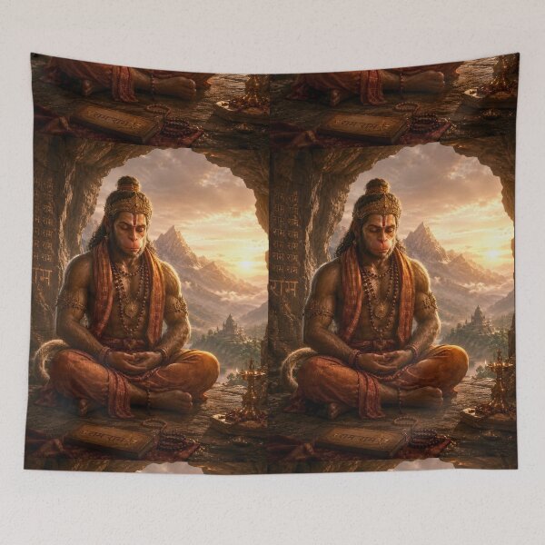 Item preview, Lord Hanuman Meditating on Ram Naam – Peaceful Spiritual Wall Art designed and sold by Homyar.