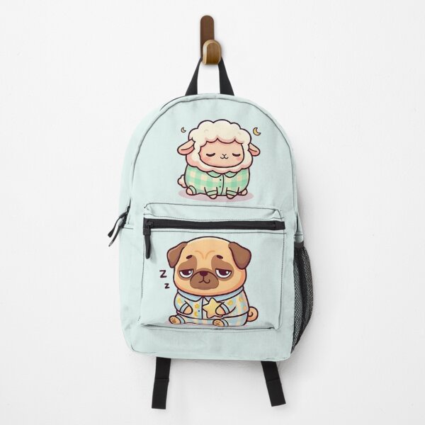 Item preview, Sleepy Kawaii Pug and Sheep in Star and Plaid Pajamas designed and sold by Good Vibes .