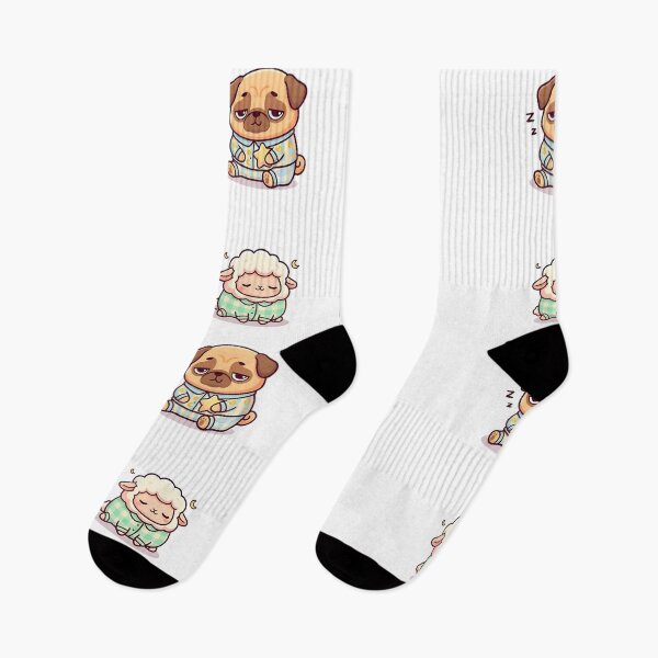 Item preview, Sleepy Kawaii Pug and Sheep in Star and Plaid Pajamas designed and sold by Good Vibes .