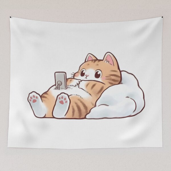 Item preview, Cute Lazy Cat on Bean Bag Sticker | Cozy Kitty Scrolling Phone | Kawaii Cat Cartoon designed and sold by Dyan4.