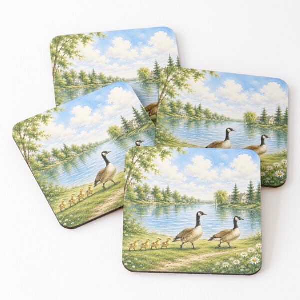Item preview, Canada Goose Family Watercolor Landscape Painting designed and sold by SmileMamaCA.