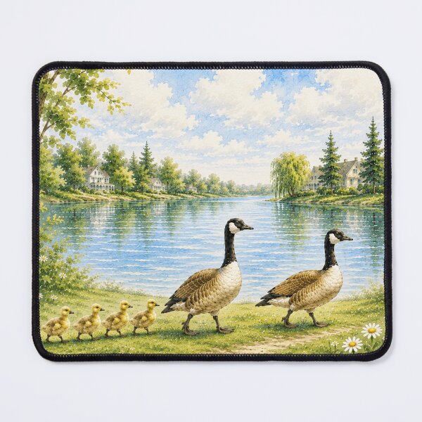 Item preview, Canada Goose Family Watercolor Landscape Painting designed and sold by SmileMamaCA.