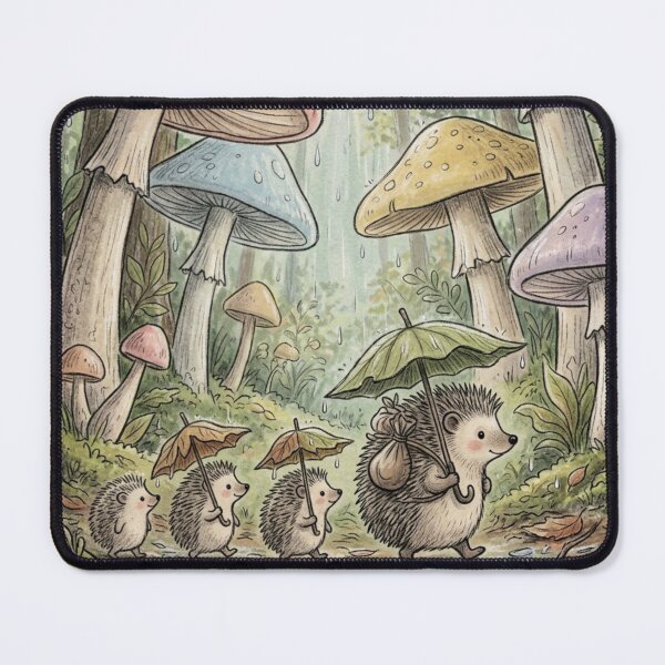 Item preview, Cute Hedgehog Family Rain Walk Mushroom Forest Illustration designed and sold by TaiwanMemory.