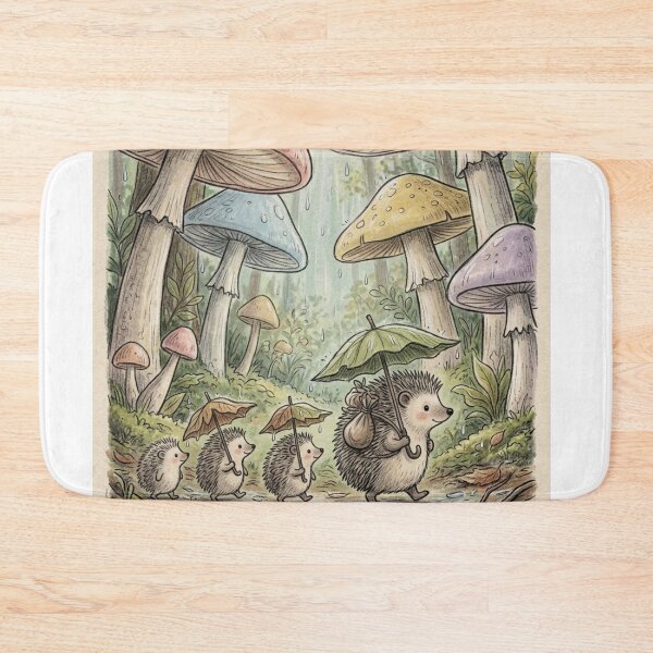Item preview, Cute Hedgehog Family Rain Walk Mushroom Forest Illustration designed and sold by TaiwanMemory.