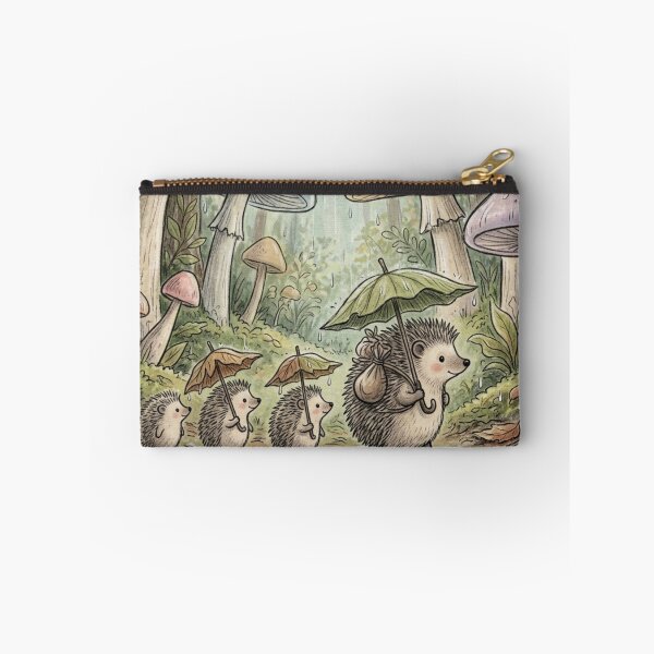 Item preview, Cute Hedgehog Family Rain Walk Mushroom Forest Illustration designed and sold by TaiwanMemory.