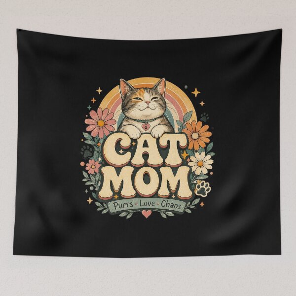Item preview, Cat Mom Retro Groovy Purrs Love Chaos T-Shirt designed and sold by Mographic997.