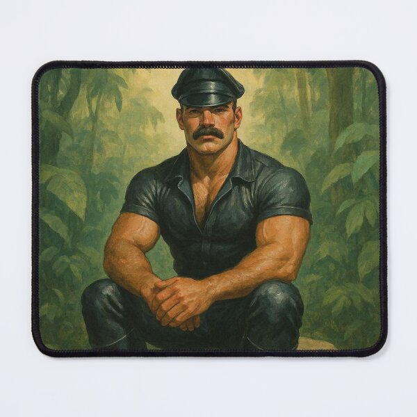 Item preview, The Listener of Leather & Leaves - Leather Daddy Tom of Finland Leather Man Tribute Acrylic Gay Art. designed and sold by ItsAKinkThing.