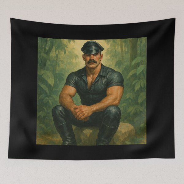 Item preview, The Listener of Leather & Leaves - Leather Daddy Tom of Finland Leather Man Tribute Acrylic Gay Art. designed and sold by ItsAKinkThing.
