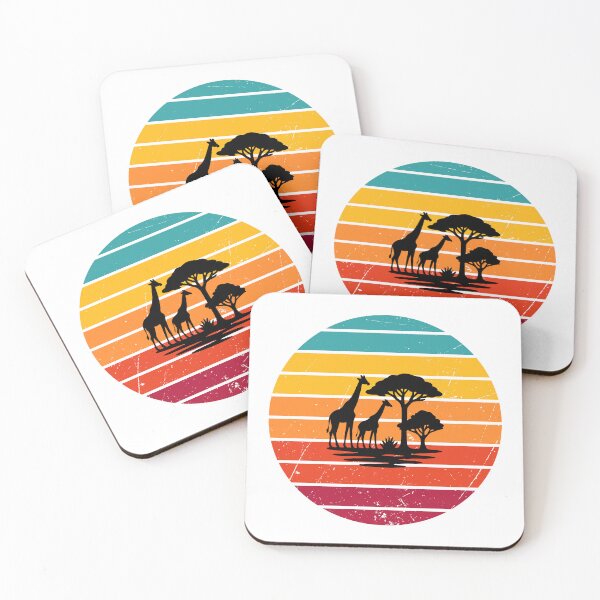 Item preview, Retro multi colored sunset silhouette featuring giraffes and acacia trees design  designed and sold by MKTreasures.