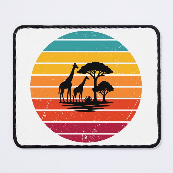 Item preview, Retro multi colored sunset silhouette featuring giraffes and acacia trees design designed and sold by MKTreasures.