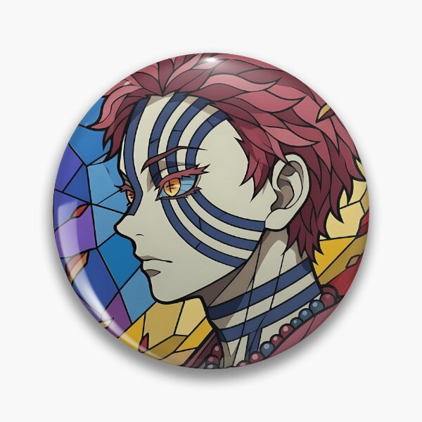 Item preview, Akaza Demon Slayer Golden Stained Glass Flame Portrait designed and sold by mildaclairmo.
