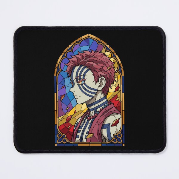 Item preview, Akaza Demon Slayer Golden Stained Glass Flame Portrait designed and sold by mildaclairmo.