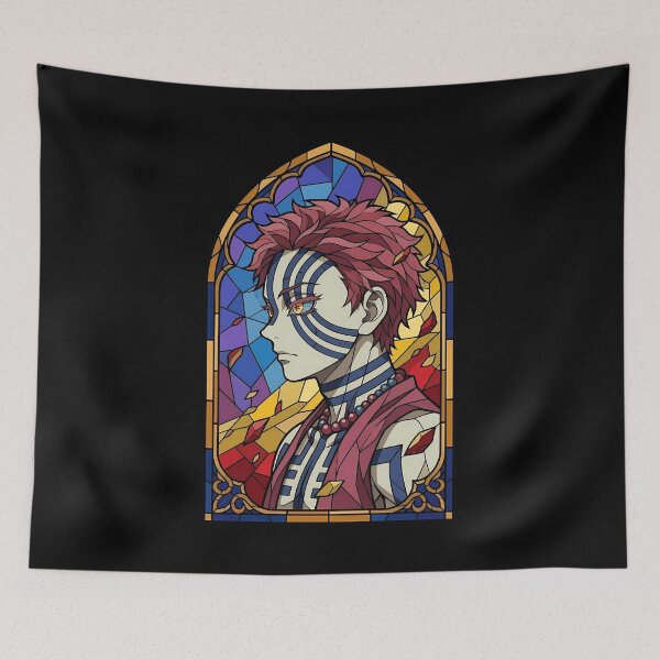 Item preview, Akaza Demon Slayer Golden Stained Glass Flame Portrait designed and sold by mildaclairmo.