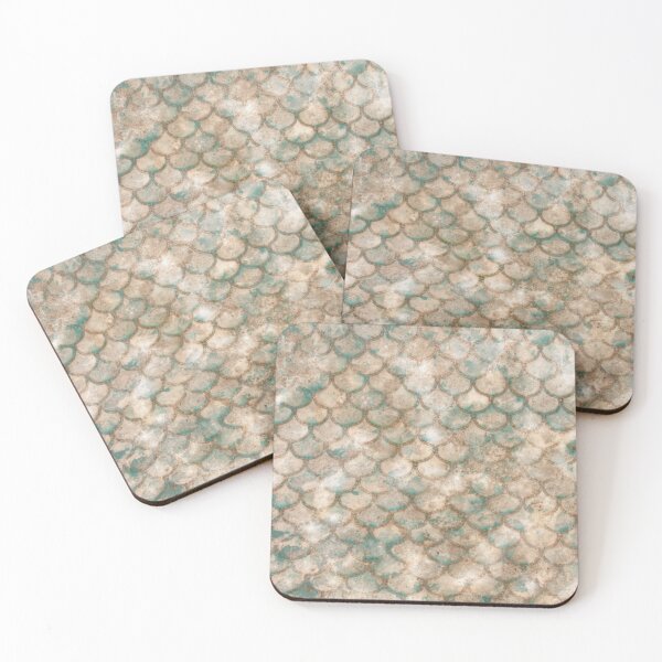 Item preview, Gold Teal Beige Pearly Mermaid Print designed and sold by SeaStarMermaids.
