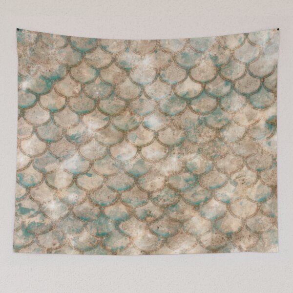 Item preview, Gold Teal Beige Pearly Mermaid Print designed and sold by SeaStarMermaids.