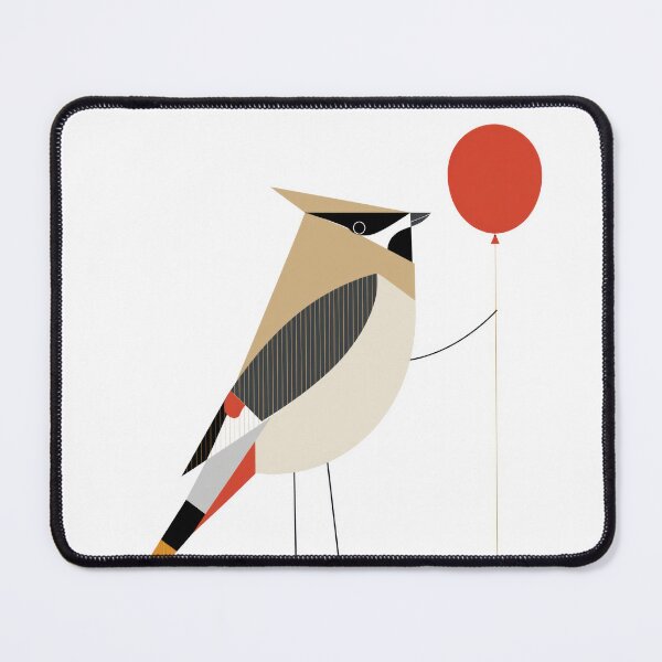 Item preview, Minimalist Cedar Waxwing Bird with Red Balloon designed and sold by dawnleblanc55.