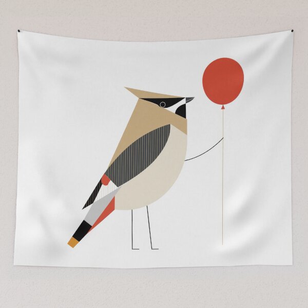 Item preview, Minimalist Cedar Waxwing Bird with Red Balloon designed and sold by dawnleblanc55.