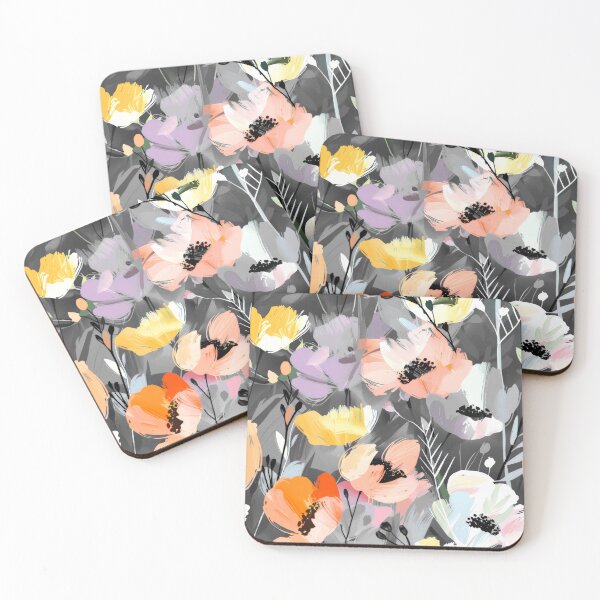 Item preview, Soft Peach And Yellow Abstract Floral On Gray designed and sold by DEC02.