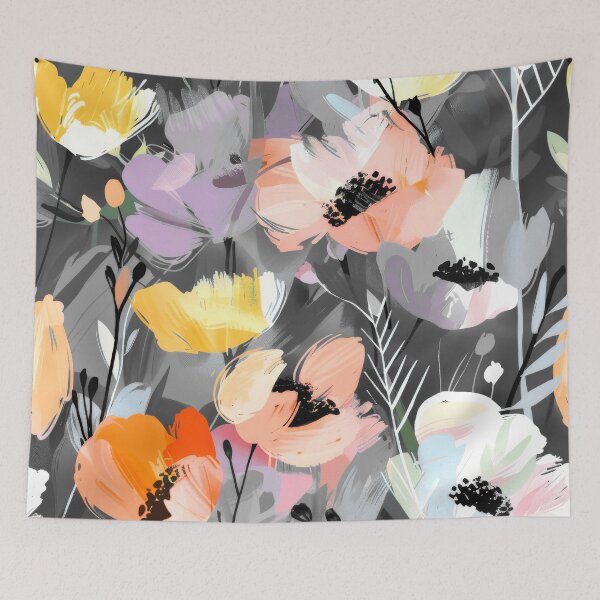 Item preview, Soft Peach And Yellow Abstract Floral On Gray designed and sold by DEC02.