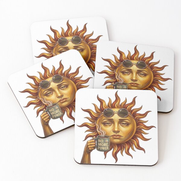 Item preview, Tired Sun Drinking Coffee No More Power Funny Illustration designed and sold by Northern Glow Art.