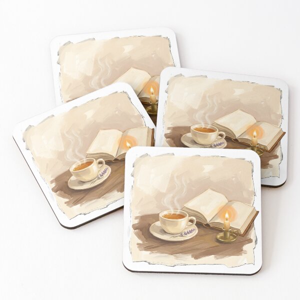 Item preview, Cozy Evening Tea Book Candle Gouache Painting Warm Art designed and sold by how-is-design.