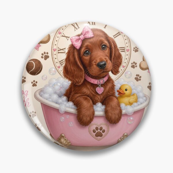Item preview, Irish Setter Puppy in a Pink Bathtub designed and sold by Wags & Tails.