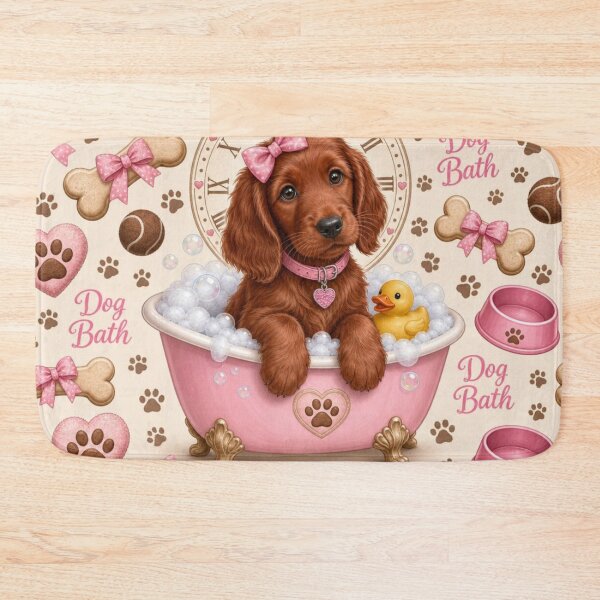 Item preview, Irish Setter Puppy in a Pink Bathtub designed and sold by Wags & Tails.