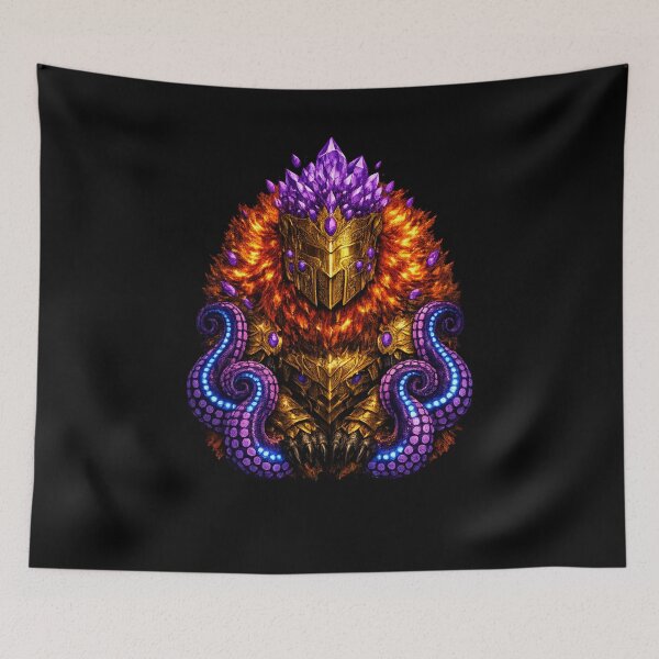 Item preview, Crystal Lion Warrior with Tentacles — Bold Dark Fantasy Art Print designed and sold by ArtoryWorks.