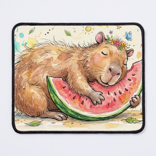 Item preview, Cute Watercolor Capybara eating Watermelon Summer Art designed and sold by BreezifyDesignStudio.
