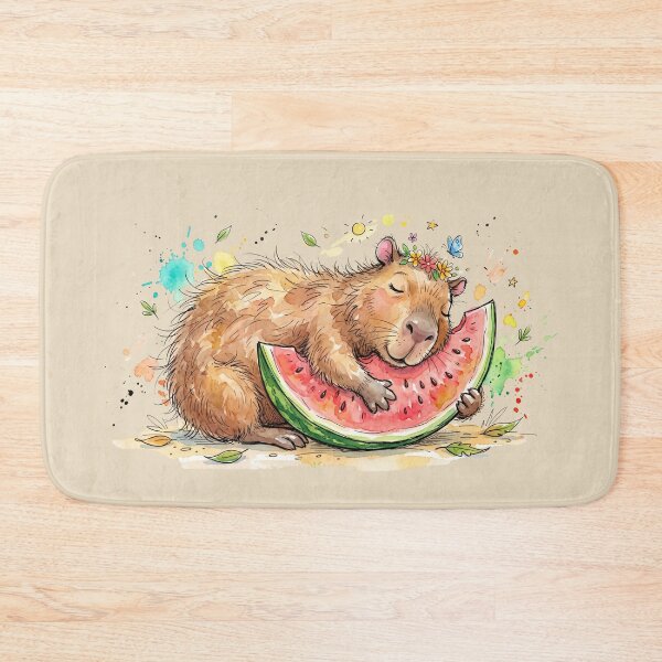 Item preview, Cute Watercolor Capybara eating Watermelon Summer Art designed and sold by BreezifyDesignStudio.