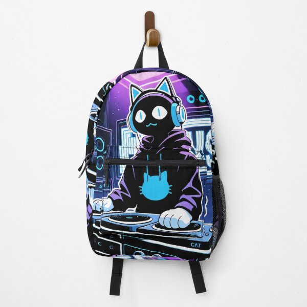 Item preview, Cat - Black DJ Cyan Neon Headphones designed and sold by DoodyPets.