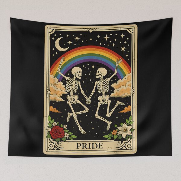 Item preview, Vintage Pride Tarot Card Dancing Skeletons Rainbow Celestial Constellation Art designed and sold by WilliaMaler.