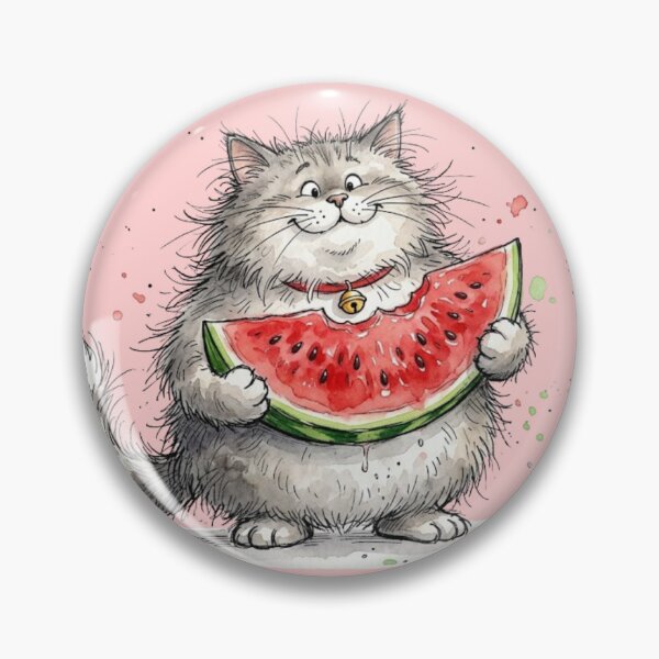 Item preview, Cute Watercolor Fluffy Cat holding Watermelon Slice Art designed and sold by BreezifyDesignStudio.