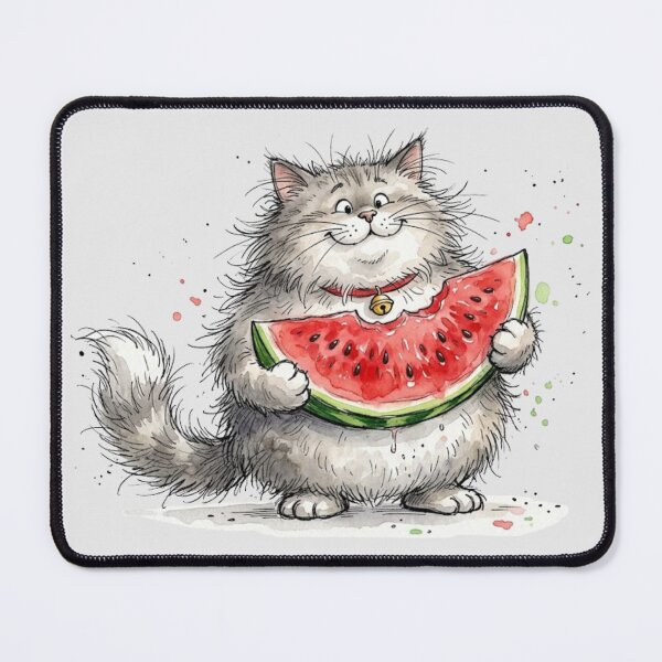 Item preview, Cute Watercolor Fluffy Cat holding Watermelon Slice Art designed and sold by BreezifyDesignStudio.