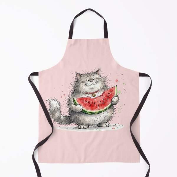 Item preview, Cute Watercolor Fluffy Cat holding Watermelon Slice Art designed and sold by BreezifyDesignStudio.