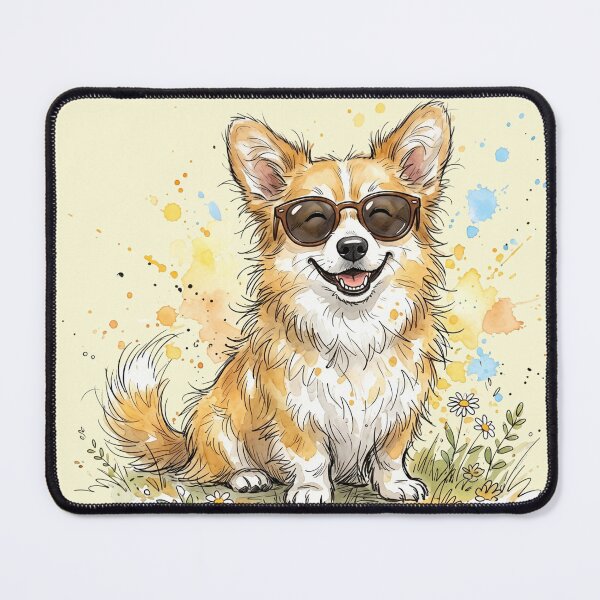 Item preview, Cute Watercolor Corgi Puppy wearing Sunglasses Summer Art designed and sold by BreezifyDesignStudio.