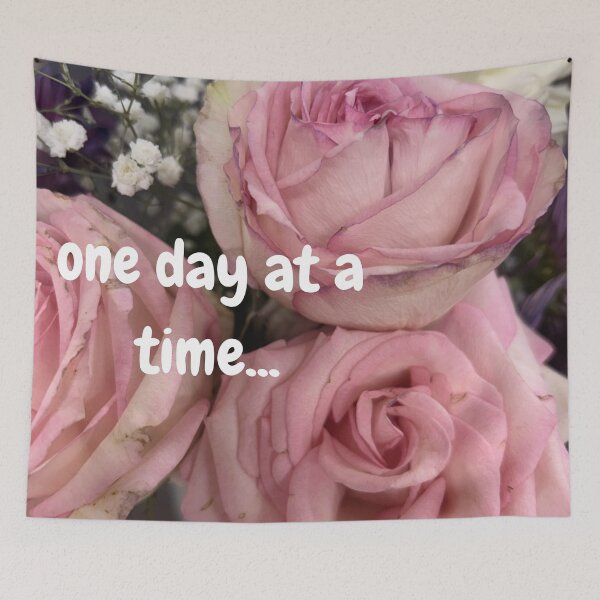 Item preview, One Day at a Time – Soft Pink Rose Mental Health Quote Aesthetic designed and sold by justsuestudio.