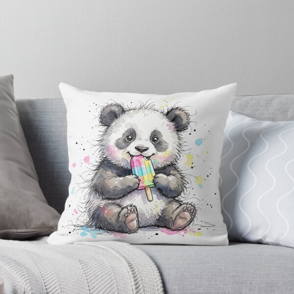 Item preview, Cute Watercolor Panda Eating Rainbow Popsicle Summer Art designed and sold by BreezifyDesignStudio.