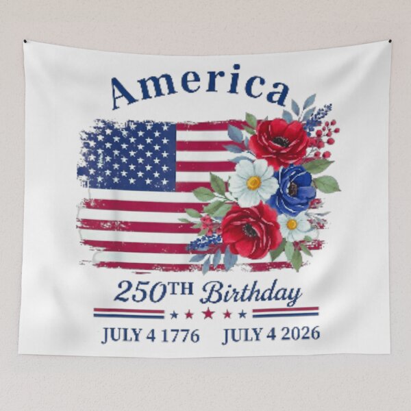 Item preview, Vintage America 250th Birthday July 4 Semi Quincentennial Floral US Flag T Shirt designed and sold by HarinDonreka.