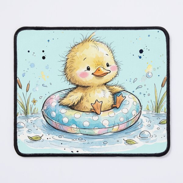Item preview, Cute Watercolor Duckling in Swim Ring Summer Pool Art designed and sold by BreezifyDesignStudio.